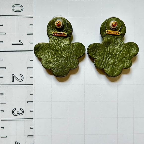 Beaded Leather Flutter Woven Green Statement Earrings (J.Crew) - Picture 5 of 5